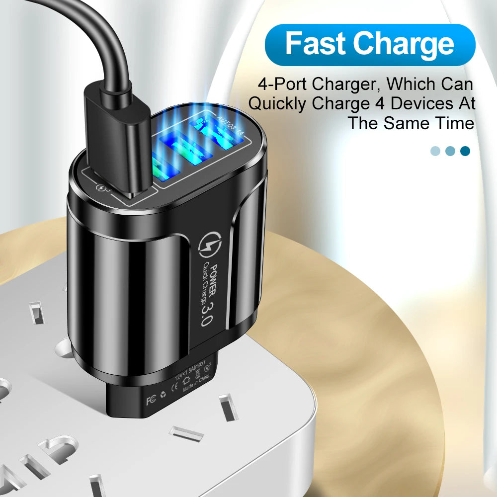 4 USB 45W USB Charger Fast Charge QC 3.0 Wall Charging For iPhone 12 11 Samsung Xiaomi Mobile 4 Ports EU US Plug Adapter Travel